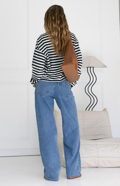 So Breezy Navy Stripe Long Sleeve Top