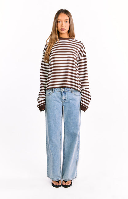 So Breezy Chocolate Stripe Long Sleeve Top