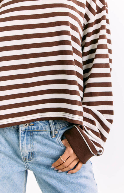 So Breezy Chocolate Stripe Long Sleeve Top