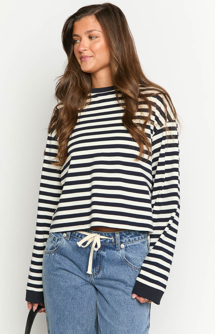 So Breezy Navy Stripe Long Sleeve Top