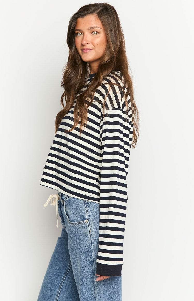 So Breezy Navy Stripe Long Sleeve Top