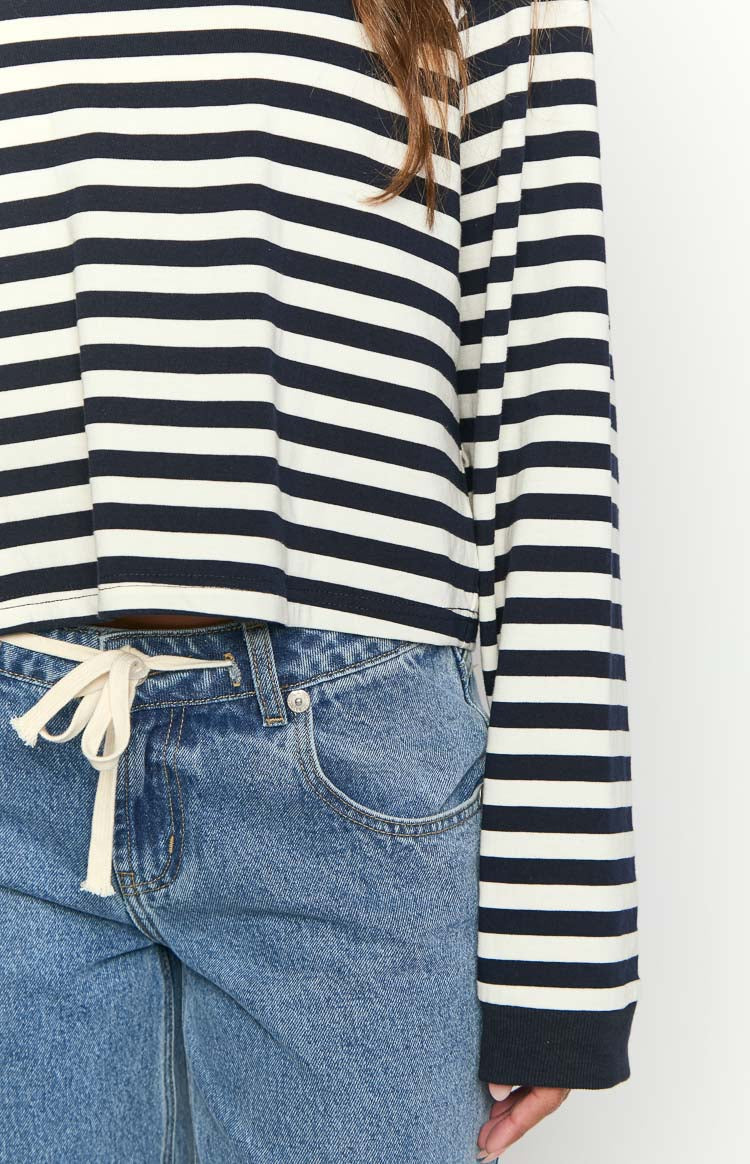 So Breezy Navy Stripe Long Sleeve Top