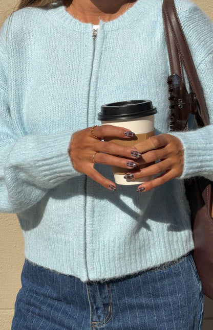 Stacey Light Blue Zip Knit Cardigan
