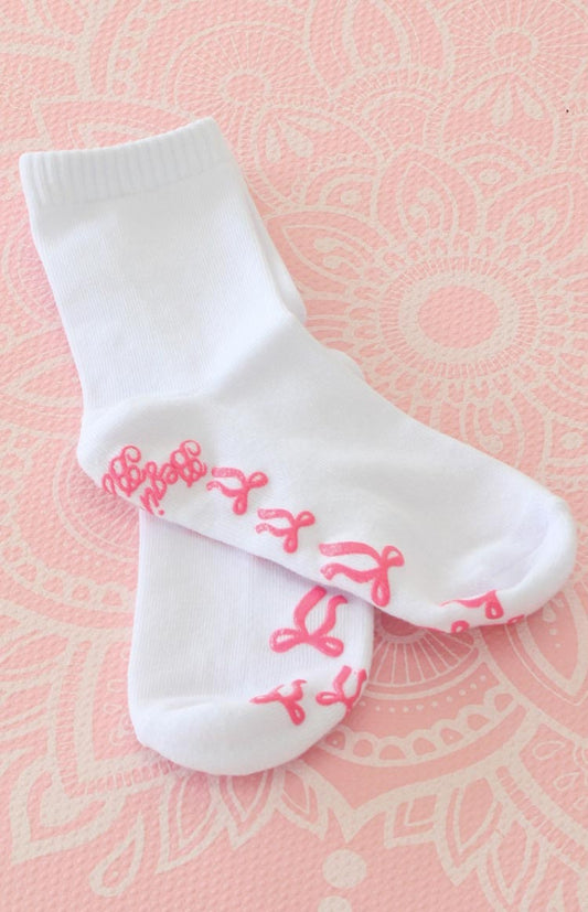 Sunrise Pink Bow Crew Yoga Socks