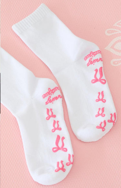 Sunrise Pink Bow Crew Yoga Socks
