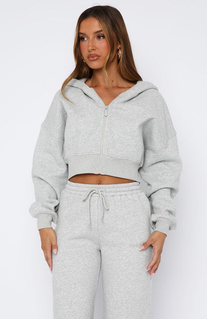 Stay Lifted Cropped Hoodie Dark Grey Marle
