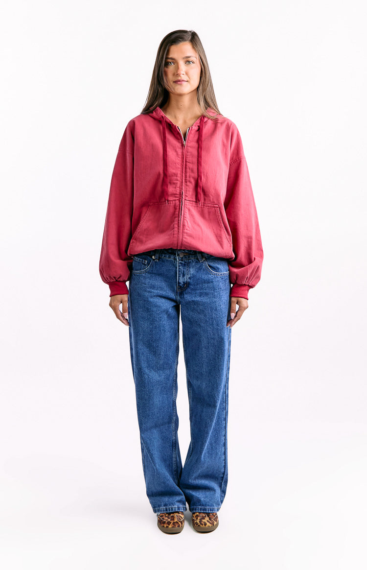 Tate Washed Red Oversized Hooded Jacket