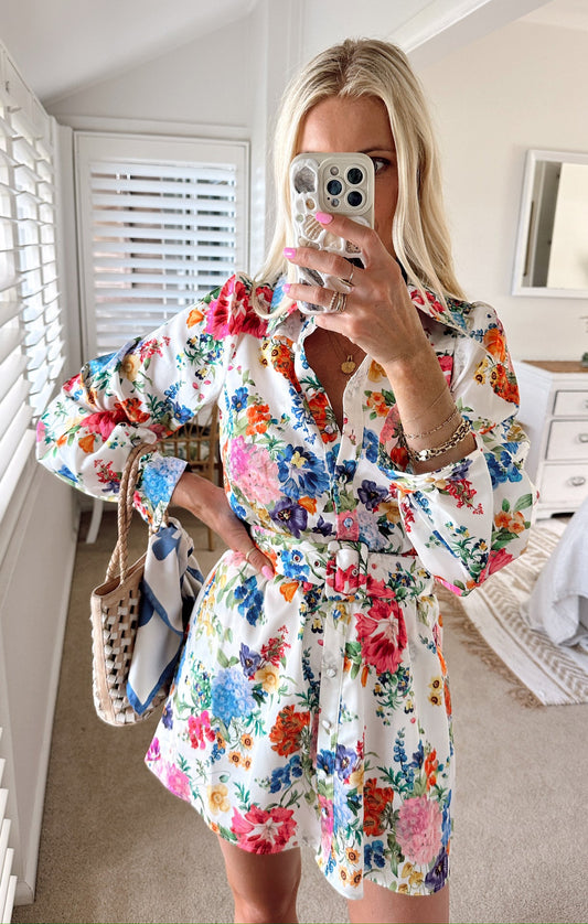 Carrie Collared Dress ~ Ivory Botanical Floral