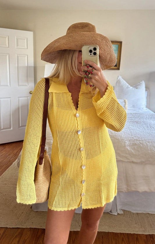 Button Up Coverup ~ Yellow Crochet