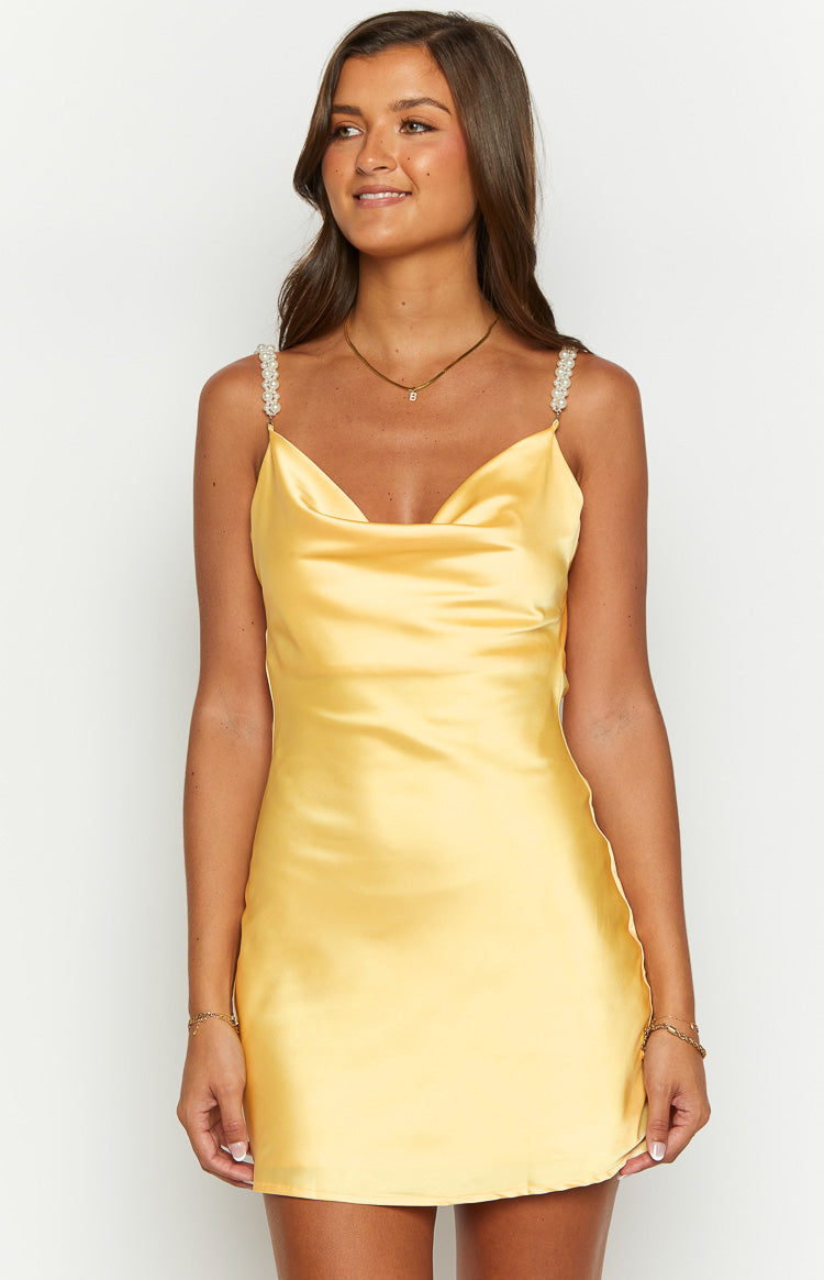 Tira Yellow Satin Mini Dress