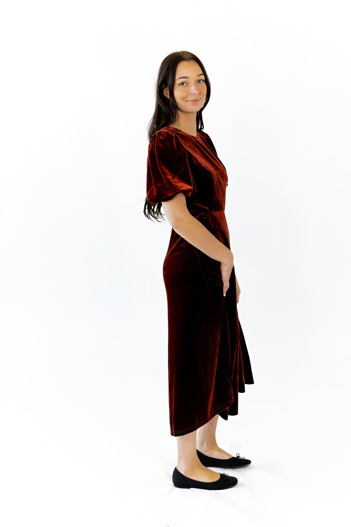 Chestnut Velvet Midi Dress