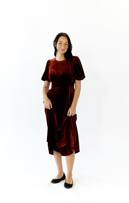 Chestnut Velvet Midi Dress