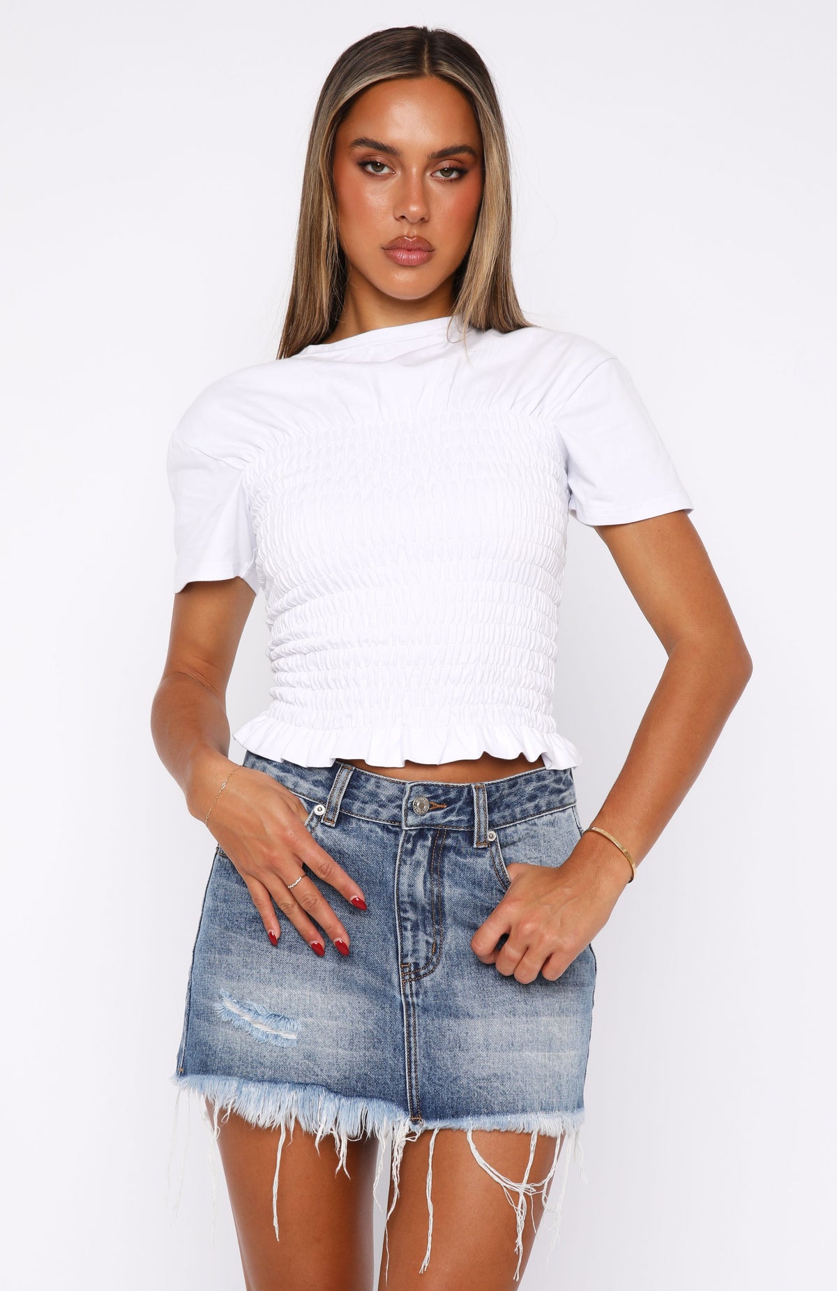 Amelia Denim Mini Skirt Mid Blue Acid