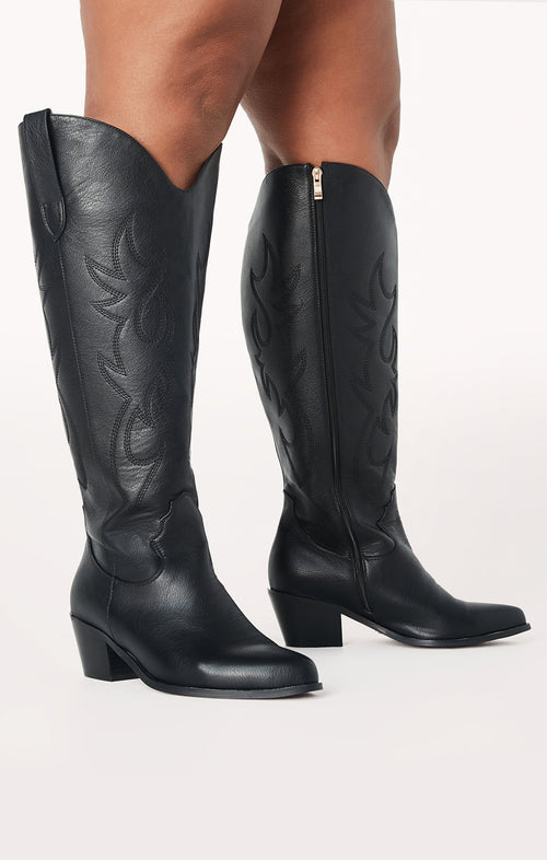 Billini Urson Extra Wide Calf Cowboy Boot ~ Black