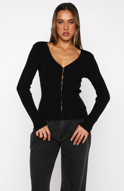 All Bundled Up Knit Cardigan Black