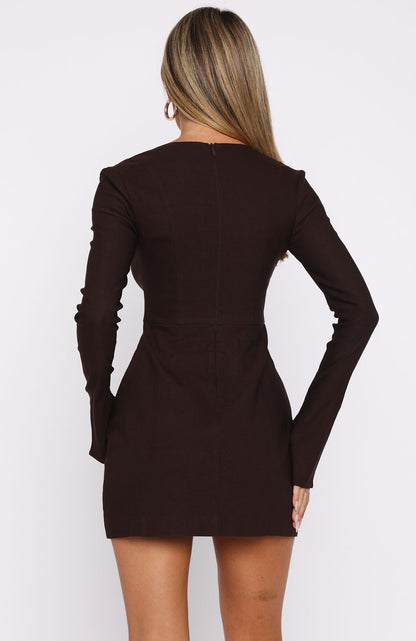 Living For Love Long Sleeve Mini Dress Chocolate