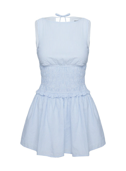Yennifer Shirred Mini Dress Blue / White Petite