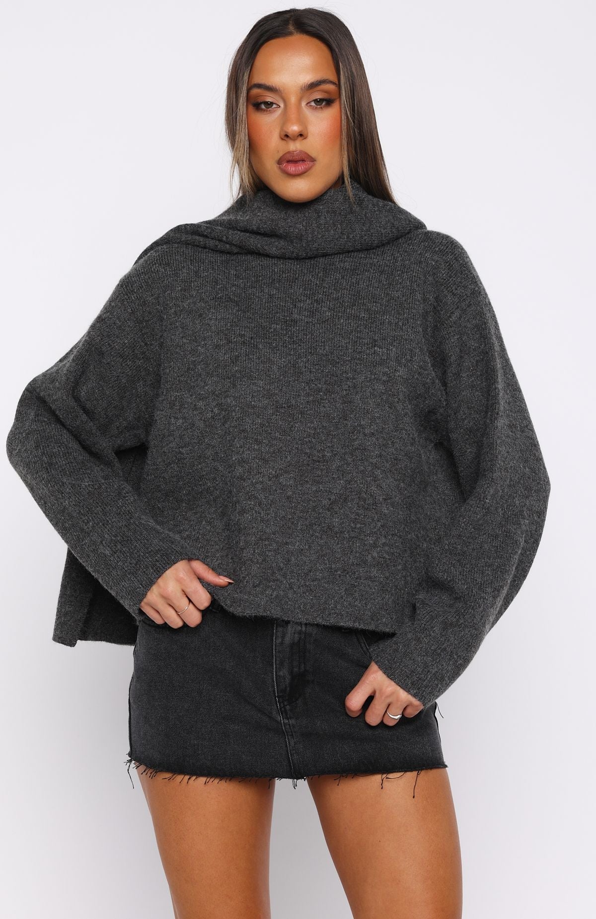 Luxe Layers Knit Sweater Charcoal
