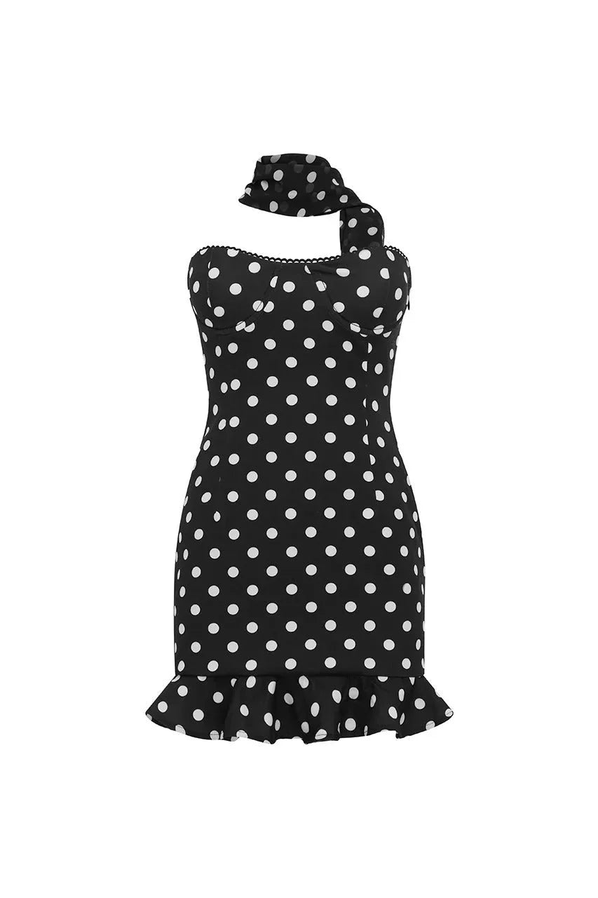Blaine Mini Dress - Black Polka