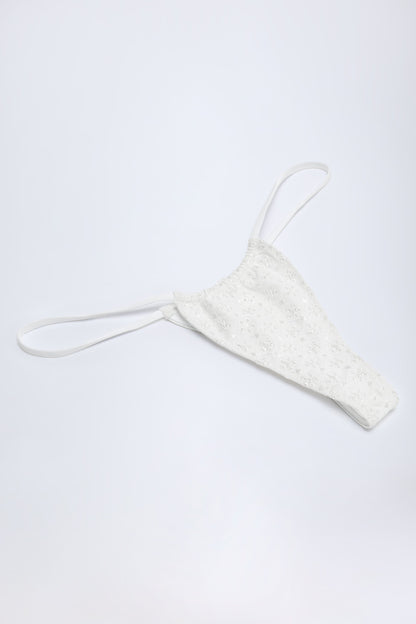 Broderie Anglaise Drawstring Bikini Bottoms in White
