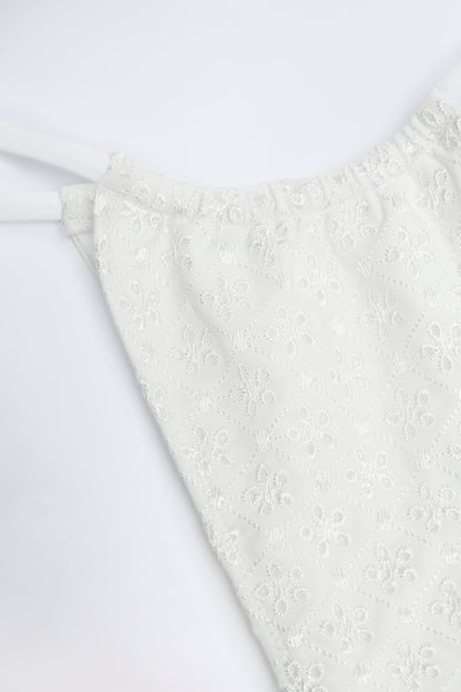 Broderie Anglaise Drawstring Bikini Bottoms in White