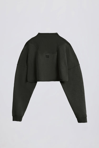 Cotton Jersey Acid Wash Cropped Sweatshirt  in Ash