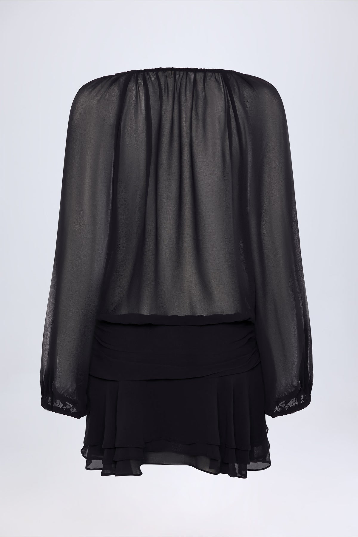 Lace-Up Balloon-Sleeve Mini Dress in Black