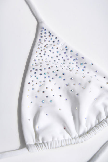 Embellished Triangle Bikini Top in White