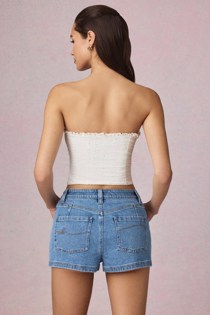 High-Waist A-Line Shorts in Mid-Blue Wash