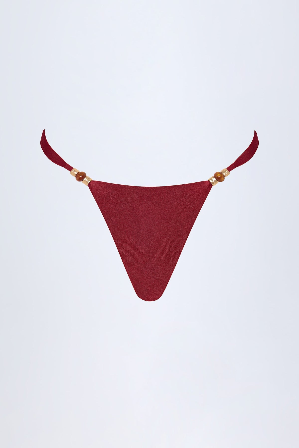 Bead-Embellished Cheeky Bikini Bottoms in Dark Cherry