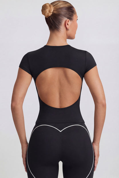 Cut-Out Longline T-Shirt in Black