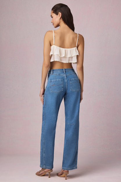 Mid-Rise Barrel-Leg Jeans in Mid-Blue Wash