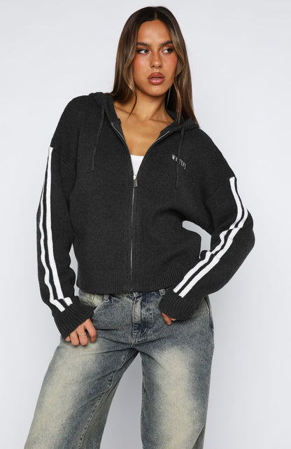 Next One Up Knit Hoodie Charcoal