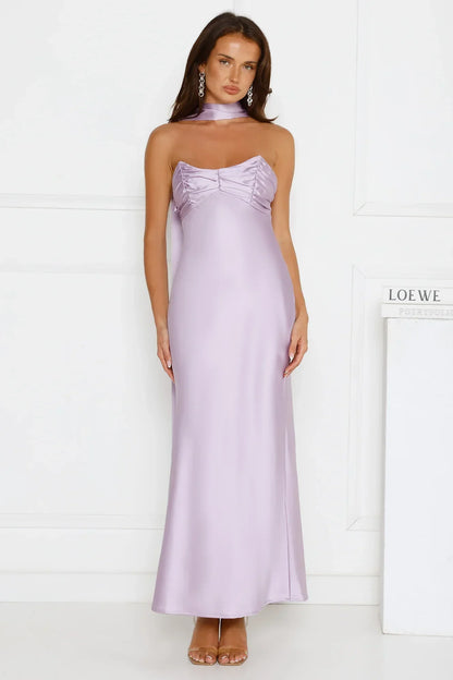 Be Noticed Strapless Satin Maxi Dress Lilac