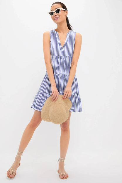 Blue and White Stripe Sleeveless Cotton Poplin Kenzo Dress
