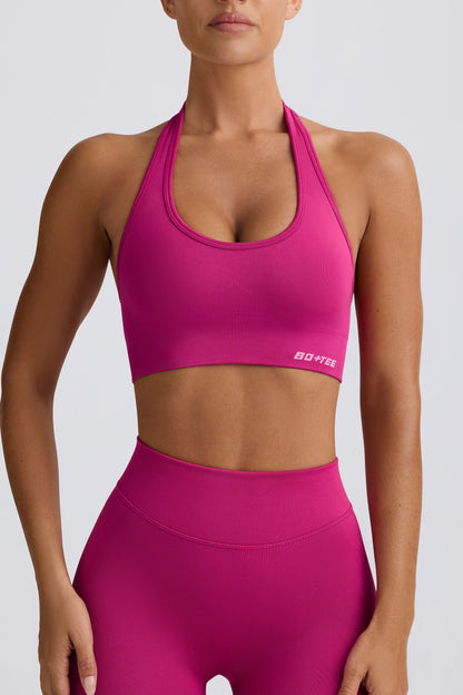 Define Luxe Halterneck Sports Bra in Berry