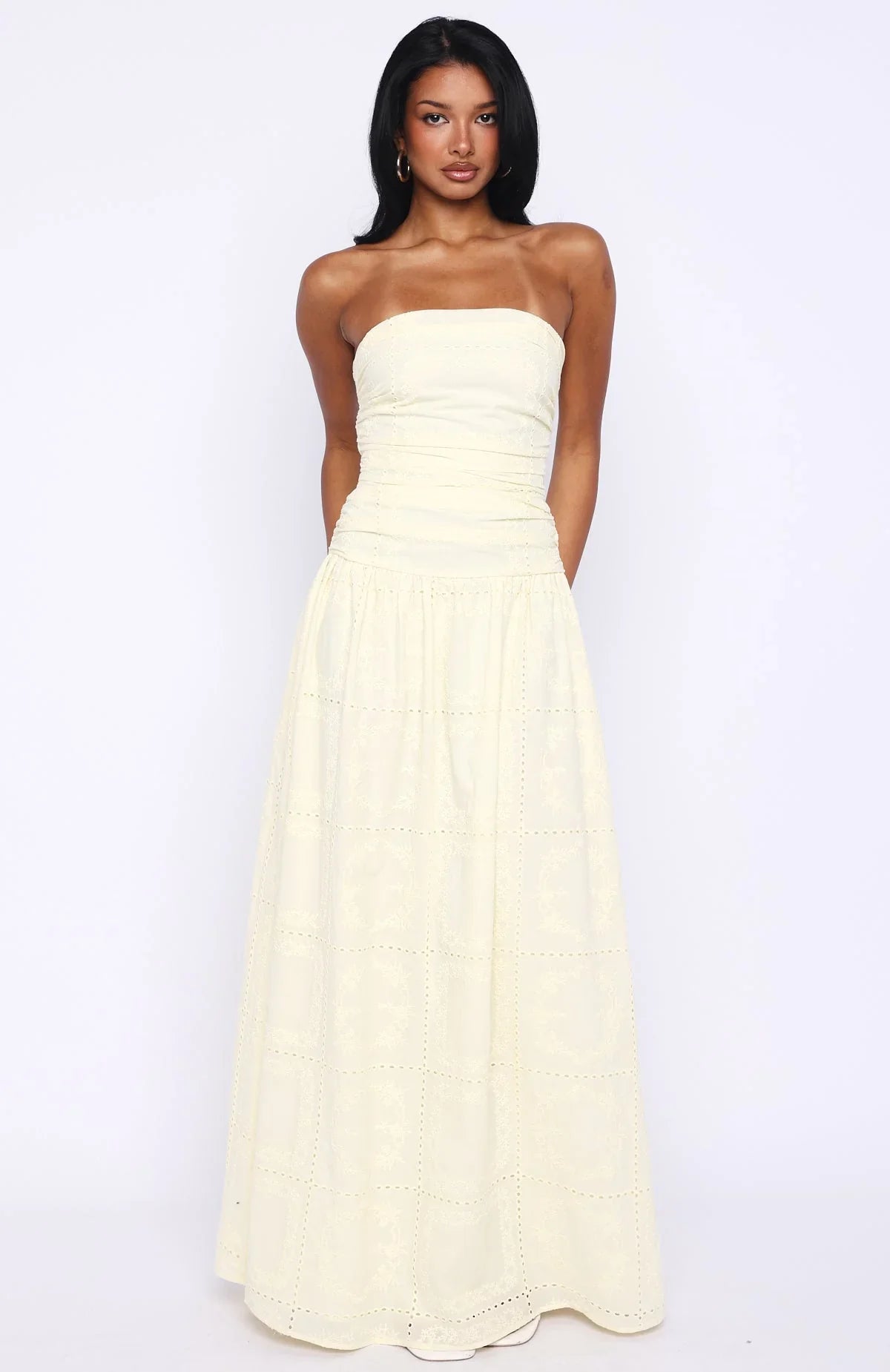 Bittersweet Babe Strapless Broderie Maxi Dress Butter