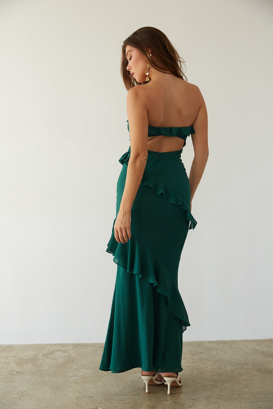 Jana Ruffle Open Back Maxi Dress