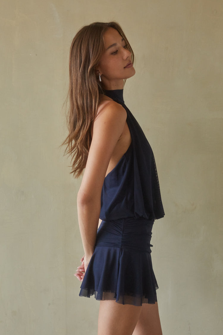 Journi High Neck Mesh Mini Dress