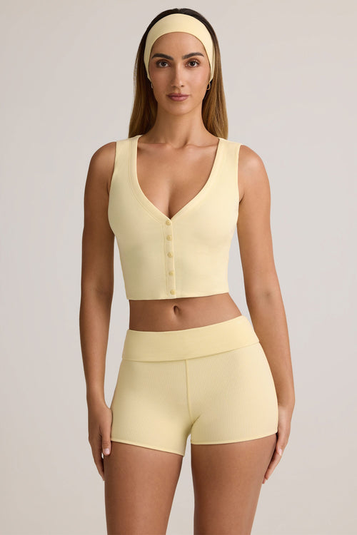 Modal Ribbed Button-Up Vest Top in Buttercream Yellow
