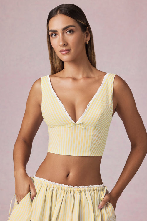 Bow-Detail Crop Top in Lemon Yellow Stripe