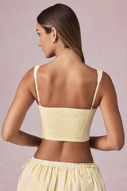 Bow-Detail Crop Top in Lemon Yellow Stripe
