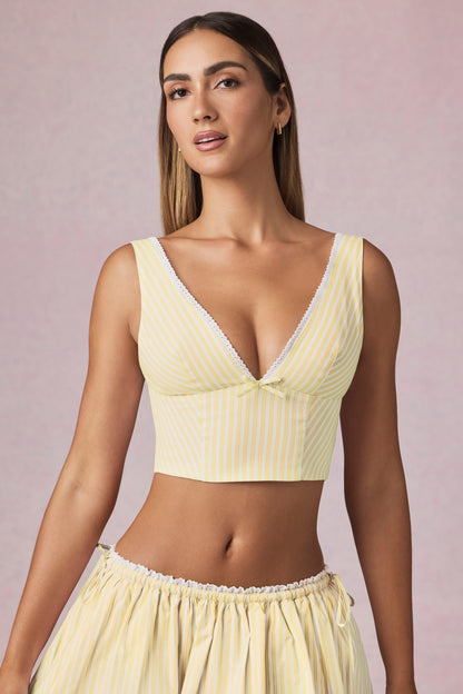 Bow-Detail Crop Top in Lemon Yellow Stripe