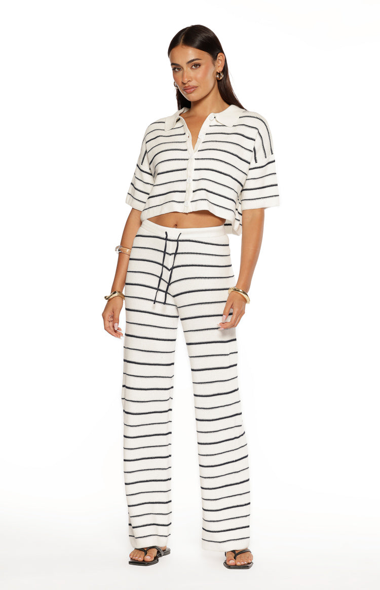 Maple White Navy Stripe Knit Pants