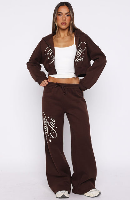Love You Regardless Wide Leg Sweatpants Chocolate