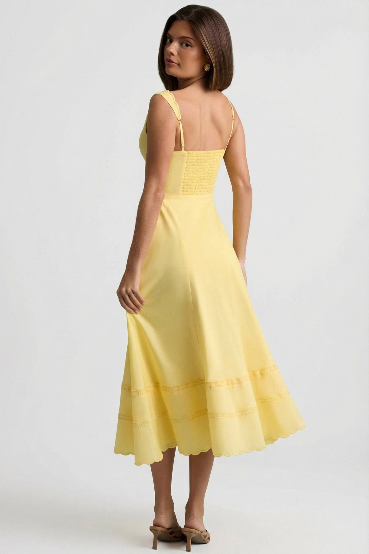 Cotton-Poplin A-Line Midaxi Dress in Pastel Yellow