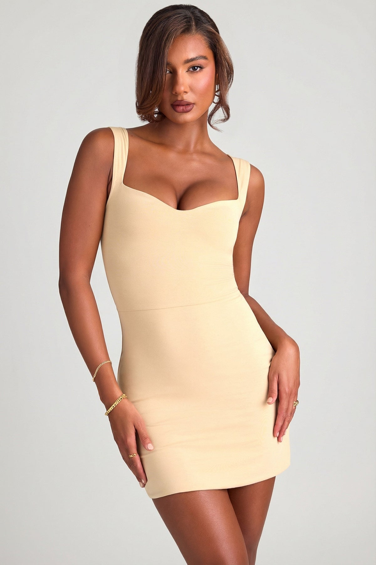 Modal Sweetheart Neckline Bodycon Mini Dress in Sand