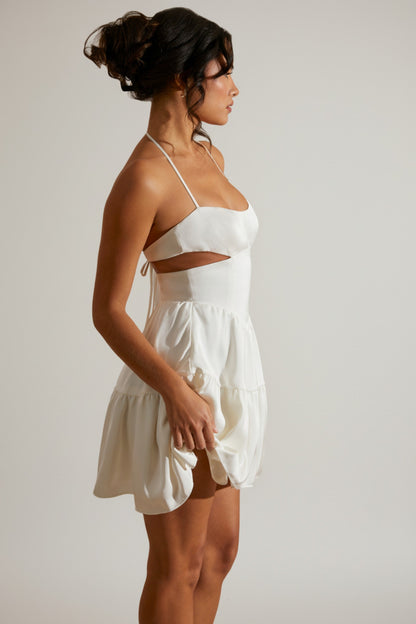 Halter Neck Cut Out Mini Dress in White