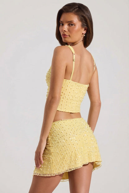 Embellished Low-Rise Mini Skirt in Yellow