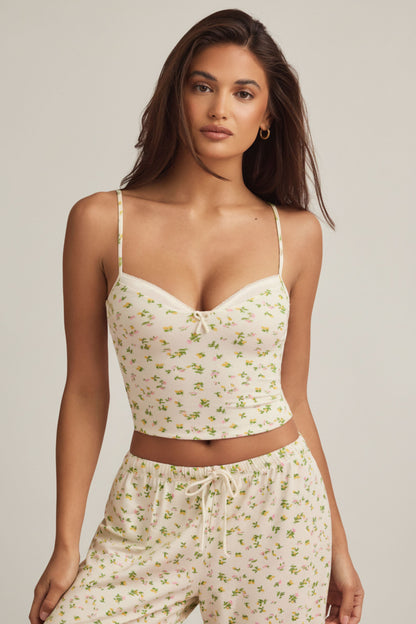 Modal Camisole Pyjama Top in Lemon Print